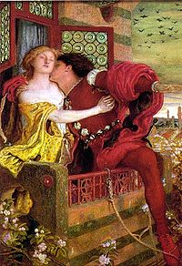 Romeo and Juliet, depicted as they part on the balcony in Act III, 1867 by Ford Madox Brown Romeo and Juliet (watercolour) by Ford Maddox Brown.jpg