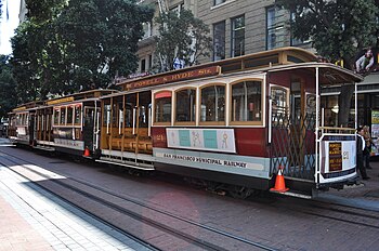 English: Cable cars lined up on Powell Street ...