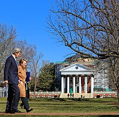 President Sullivan speaking with U.S. Secretary of State John Kerry in front of the Rotunda in February 2013 Secretary Kerry Walks With UVA President Sullivan.jpg