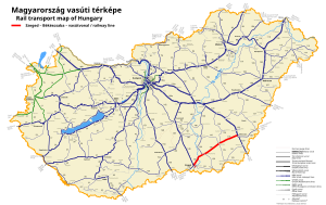 セゲド - ベーケーシュチャバ線の路線図