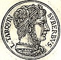 Portrait en buste de Lucius Tarquinius Superbus, dit Tarquin le Superbe (-534 - 509). Lithographie appartenant à un ensemble pictural portant le titre : « Promptuarii Iconum Insigniorum »[138]