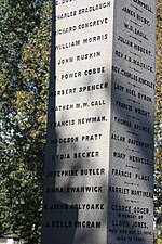 A large granite memorial, showing a list of names, among which is Josephine Butler