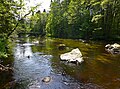 Tidan River in Ettaks strömmar nature reserve, looking upstream with service bridge in background