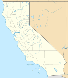 Mapa konturowa Kalifornii, po lewej znajduje się punkt z opisem „Siedziba Nvidia Corporation”