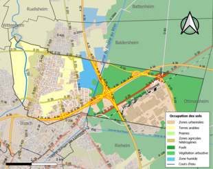 Carte en couleurs présentant l'occupation des sols.