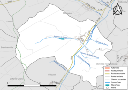 Carte en couleur présentant le réseau hydrographique de la commune