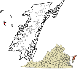 Location in Accomack County and the state of Virginia
