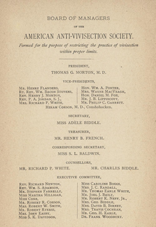 American Anti-Vivisection Society Board of Managers in 1884 American Anti-Vivisection Society 1884.png