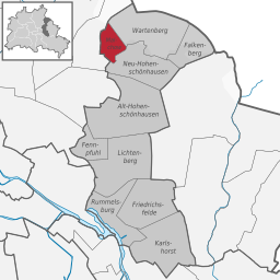 Stadsdelen Malchows läge i stadsdelsområdet Lichtenberg i Berlin