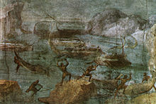 Scene from the Odyssey (Attack of the Laestrygonians) Casa di via graziosa, scena dell'odissea (attacco dei lestrigoni), I secolo ac.jpg