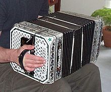 Chemnitzer concertina made by Star Mfg., Cicero, Illinois, USA in 2000 Chemnitzer Concertina Star Old Timer.jpg