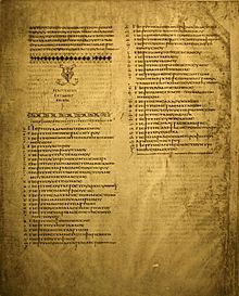 Description de l'image Codex Alexandrinus list of kephalaia.JPG.