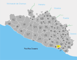 Localização de Cuautepec no estado de Guerrero