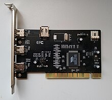A PCI expansion card that contains four FireWire 400 connectors. Firewire PCI VIA VT6306.jpg