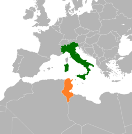 Mappa che indica l'ubicazione di Italia e Tunisia