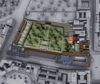 Location of Old (15) and New Reich Chancellery (1) with Vorbunker and Führerbunker (10).