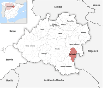 Die Lage der Comarca Las Vicarías in der Provinz Soria