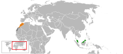 Peta menunjukkan lokasi Malaysia dengan Morocco