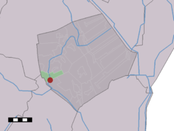 The village (dark red) and the statistical district (light green) of Eeserveen in the municipality of Borger-Odoorn.