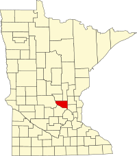 Map of Minesota highlighting Sherburne County