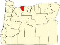 Locatie van Hood River County in Oregon