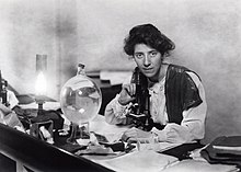 Marie Stopes Marie Stopes in her laboratory, 1904 - Restoration.jpg