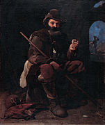 Viejo peregrino, óleo del holandés Michael Sweerts. En el suelo, a la izquierda una botija de pastor (hacia 1690).