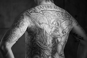 Immagine Michael and the Dragon backpiece. Black and White.jpg.