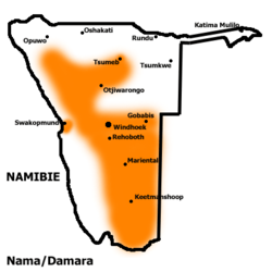 Verspreidingsgebied van die Nama/Damara in Namibië