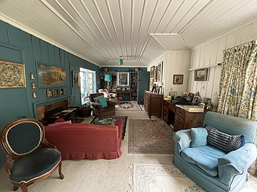 The "long room", which was originally part of a bedroom that was extended in 1948 into a living room