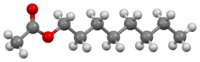 Ball-and-stick-modell av oktylacetatmolekylen