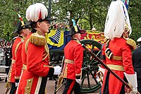 Cocked hats at the State funeral of Elizabeth II: (l-r) an Equerry, an officer of the Yeomen of the Guard and the Quartermaster of the Irish Guards.