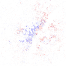 Map of racial distribution in Jackson, 2010 U.S. census. Each dot is 25 people:
.mw-parser-output .legend{page-break-inside:avoid;break-inside:avoid-column}.mw-parser-output .legend-color{display:inline-block;min-width:1.25em;height:1.25em;line-height:1.25;margin:1px 0;text-align:center;border:1px solid black;background-color:transparent;color:black}.mw-parser-output .legend-text{}
 White
 Black
 Asian
 Hispanic
 Other Race and ethnicity 2010- Jackson (5560427030).png