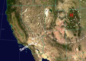 Los tipos de viento en el Oeste de los Estados Unidos dan como resultado el viento de Santa Ana.