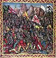 Darstellung der Schlacht an der Calven in der Luzerner Chronik des Diebold Schilling, 1513