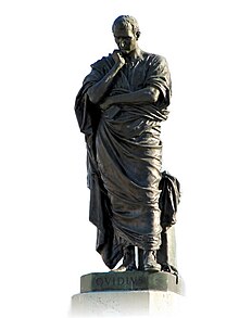 Statue (1887) by Ettore Ferrari commemorating Ovid's exile in Tomis (present-day Constanța, Romania)