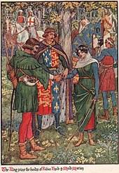 Robin Hood and Maid Marian with Richard I of England The King joins the hands of Robin Hood and Maid Marian.jpg
