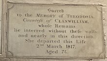 Theodosia, Countess of Clanwilliam's memorial stone