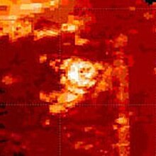 Near-infrared image of Tortola Facula, thought to be a possible cryovolcano Tortola Facula in infrared.jpg