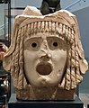 A Greek tragic mask dating to the 1st century BC or 1st century AD. See Theatre of ancient Greece.