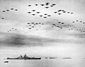(1945) Formation of American planes over USS Missouri and Tokyo Bay celebrating the signing of the surrender