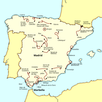 A map showing the location and route of each stage in the 2015 Vuelta a España