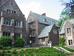 Princeton University's Cuyler and Walker Halls are dormitories with Collegiate Gothic architecture Walker-1903-cuyler.jpg