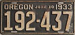 Номерной знак штата Орегон 1933 года - Номер 192-437.jpg