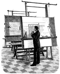 Un Arquitecto (dibujo de 1893) haciendo un diseño