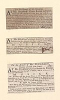 1737, March 25. Advertisements for Hickford's Great Room on Panton Street, about two years before the move to the Brewer Street location.