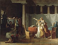 Jacques-Louis David's 1789 painting The Lictors Bring to Brutus the Bodies of His Sons, depicting Brutus contemplating the fate of his sons