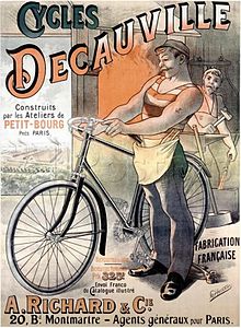 Affiche signée Alfred Choubrac, faisant la réclame des cycles Decauville (vers 1892).