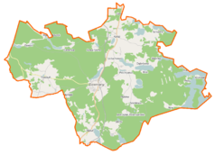 Mapa konturowa gminy Dziemiany, na dole nieco na lewo znajduje się punkt z opisem „Kalwaria”