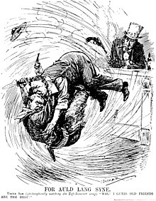Punch in May 1912 depicts no-holds-barred fight between Taft and Roosevelt. For Auld Lang Syne - Leonard Raven-Hill.jpg